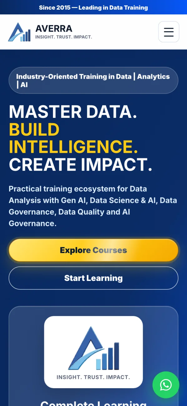 Averra Data homepage on a phone-sized screen